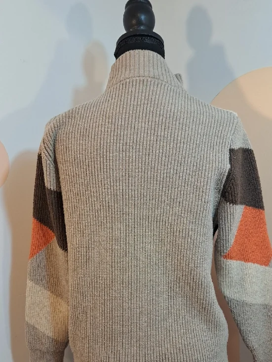 Neutral & Orange Geometric Mock Neck Sweater - Picture 3 of 4